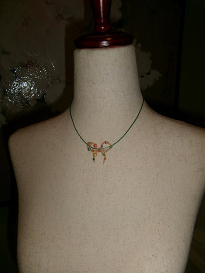 Pink Bejeweled Bow- Green Rope