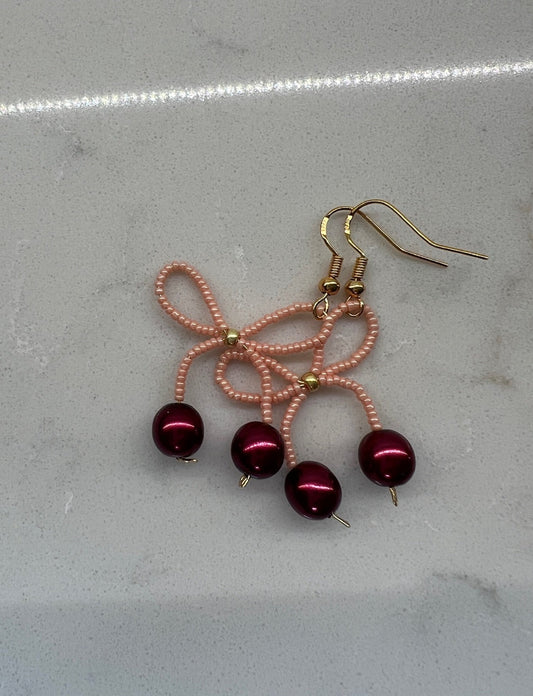 Pink Cherry Bow Earring