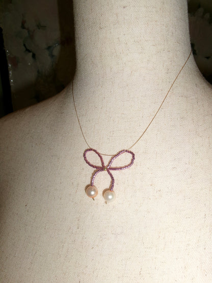 Purple Pearl Bow Necklace