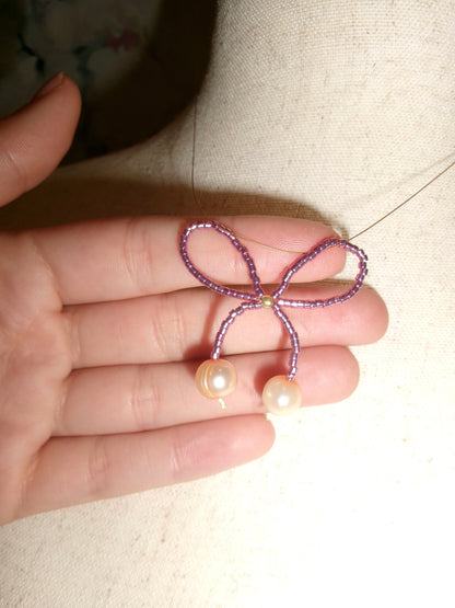 Purple Pearl Bow Necklace